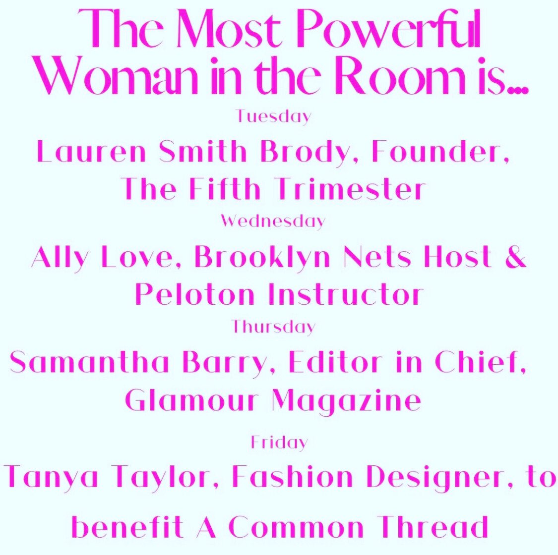 Inspiration, hope and a little business advice every day at 6pm EST on The Most Powerful Woman in the Room is LIVE on Instagram. I hope you will join me for an amazing line up this week! If you are tune in, please give any amount to The River Fund - link in my Instagram bio.
