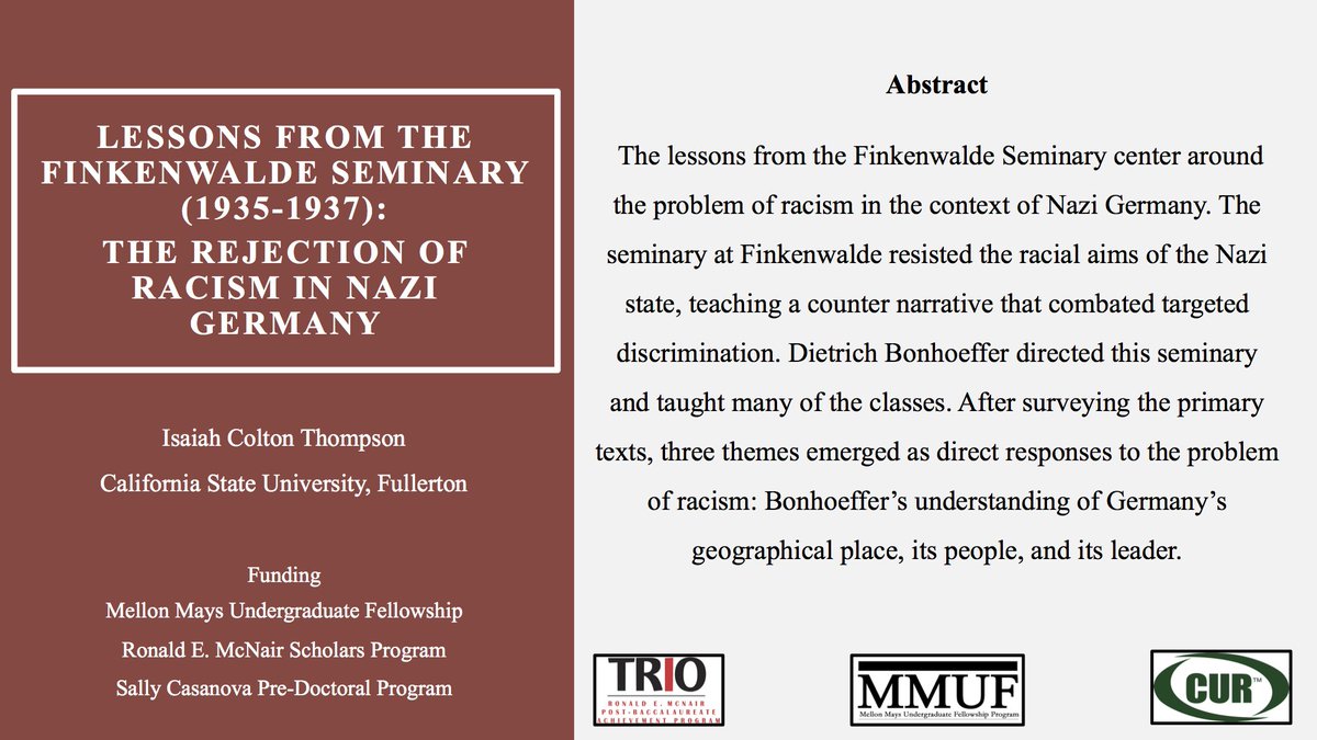 Isaiaht126's tweet photo. This research aims to uncover the extent to which Dietrich Bonhoeffer addressed the problem of racism in the context of Nazi Germany. It specifically looks at his time teaching at the Finkenwalde Seminary between 1935 and 1937. #POH2020 #POHGoesVirtual #Bonhoeffer https://t.co/zbQcu96os6