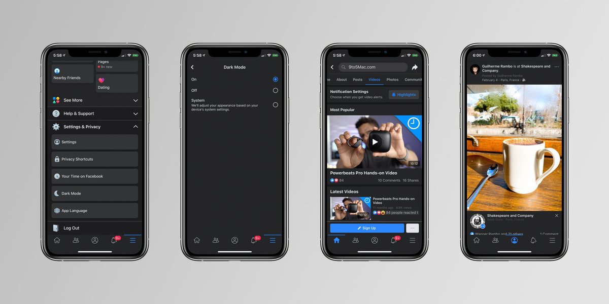TheTechCloud_'s tweet photo. Screenshots showing early look at upcoming Dark Mode design for #Facebook on #iOS
Screenshot credits: @9to5Mac
#DarkMode #iOS1341 #iOS1345 #iOS13 #Facebook https://t.co/xXXHvH1GCA