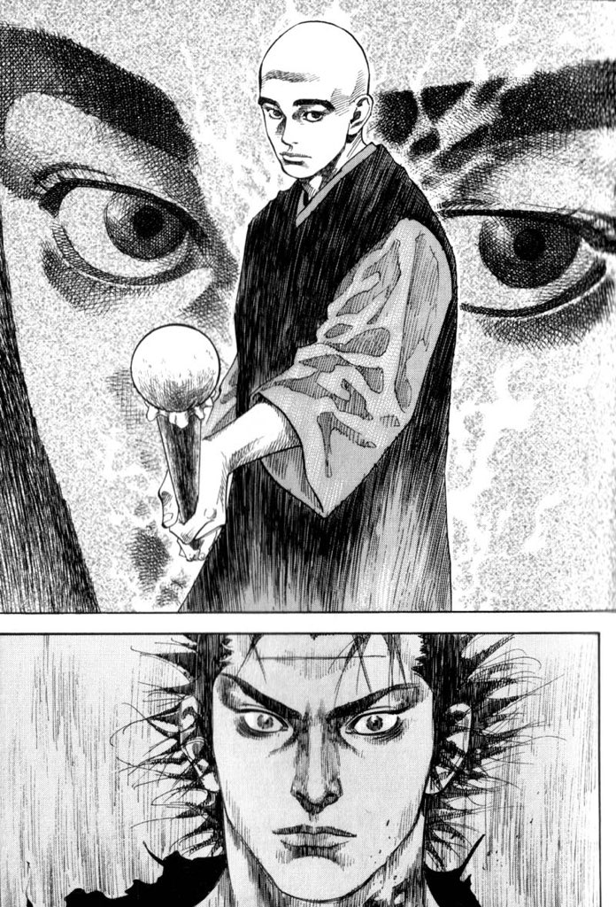 “Erupting from the depths of Musashi’s subconscious, an involuntary howl” I love how this manga depicts their metal state and pressure during a fight