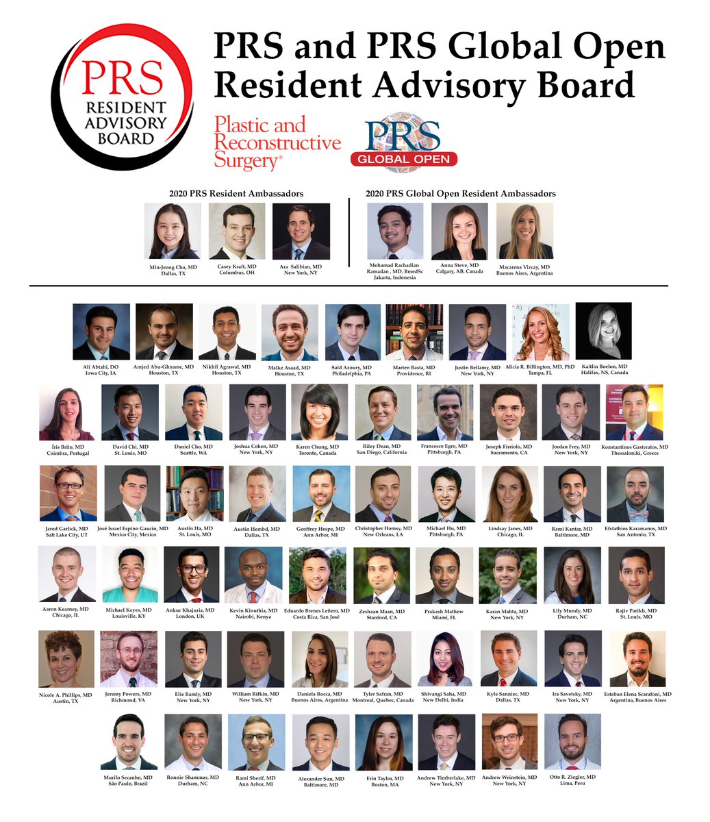 Congratulations to the NEW members of this quarter's #PRSJournal and #PRSGlobalOpen Resident Advisory Board!

We are excited to work with such a broad and diverse group of plastic surgery residents!

Learn more and sign up to get involved: bit.ly/PRSResidents