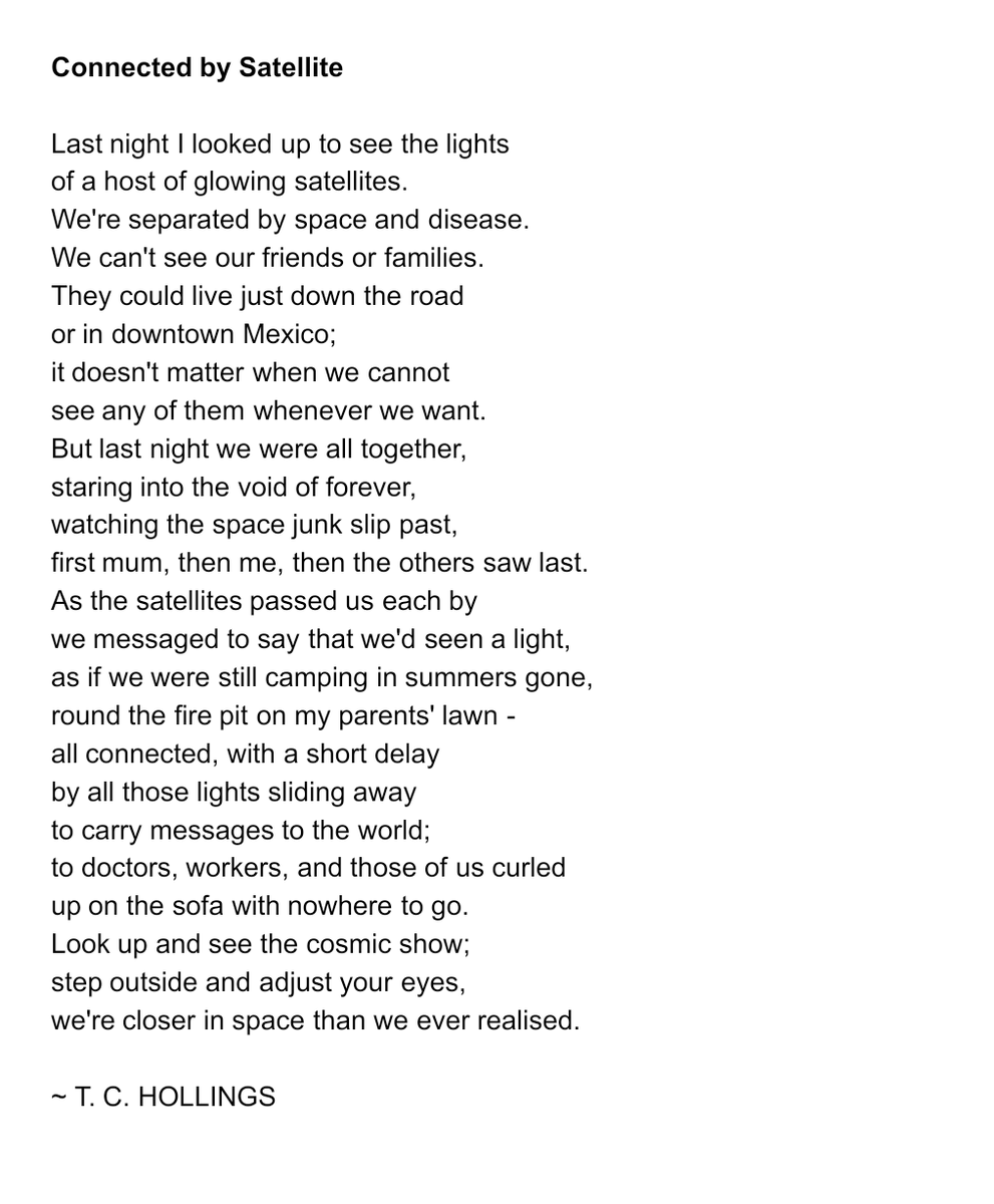 t_c_hollings's tweet photo. @elonmusk @SpaceX  I wrote a poem about Starlink. Thank you for keeping us connected! https://t.co/jvUrKRNLxL
