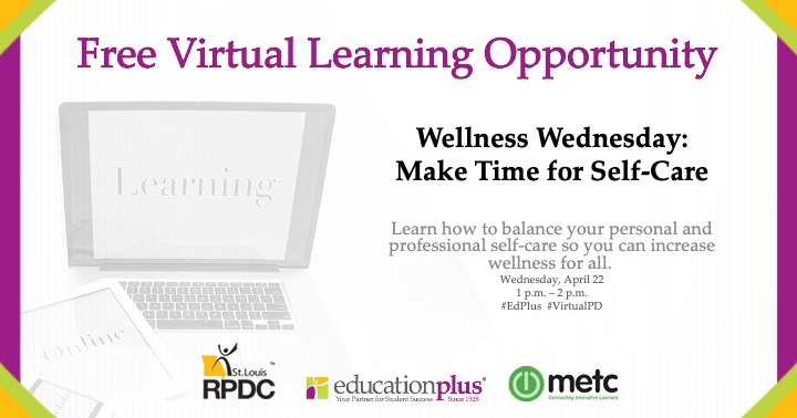 EducPlus's tweet photo. Join our team every Wednesday at 1pm for Wellness Wednesday! Learn techniques &amp; tips for balancing your personal &amp; professional self-care so you can increase wellness for all. These sessions are free but require registration. https://t.co/FzGtevrgdc #EdPlus #VirtualPD https://t.co/02jOdL0DLp