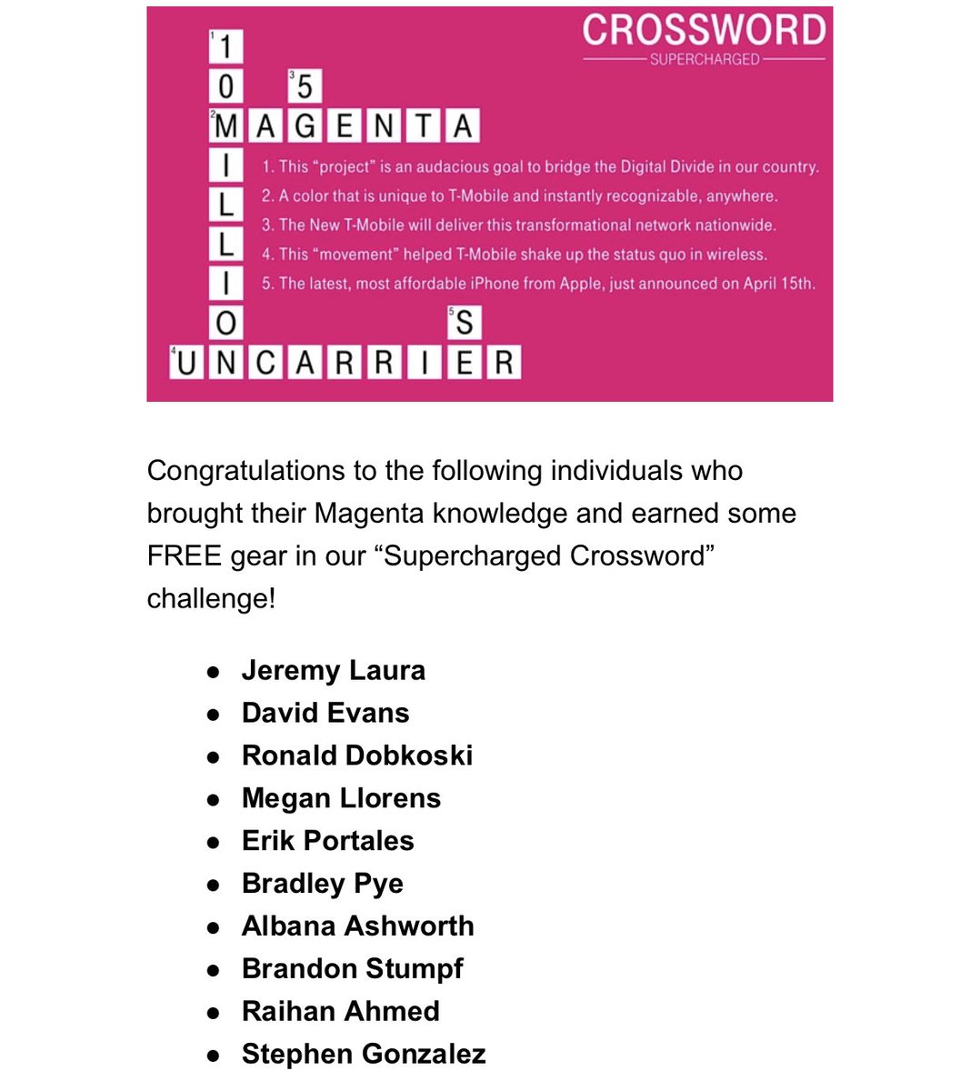 wadetriplett's tweet photo. Congrats to the winners! @TracyNolan_ #NewTMobile https://t.co/9loMSgjli1