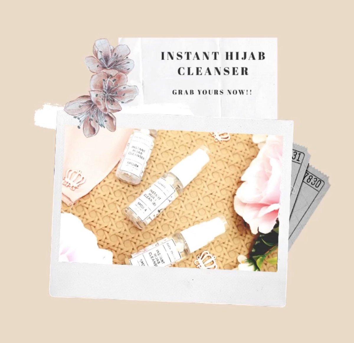  INSTANT HIJAB CLEANSER RM18 ONLY! Tak perlu cuci. just spray and dap dap dengan tisu and done! Bau yang sangat wangi (sakura extract)Tidak menyebabkan rashes jika terkena kulit.Menanggalkan kotoran dengan mudah.  Mudah dibawa kemana sahaja.