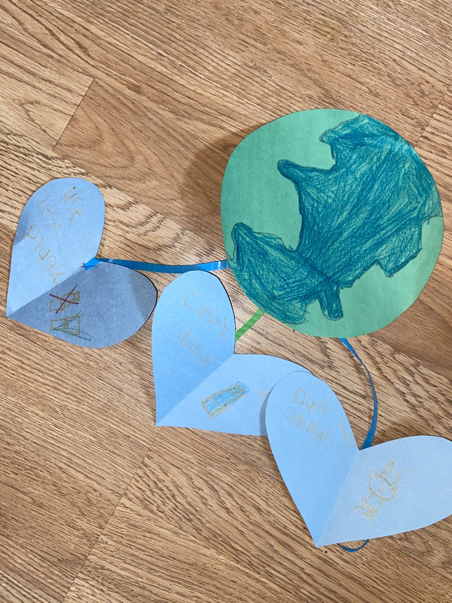 Ci did an earth day project she came up with 3 things that would help our world and she drew and colored earth 🌎 ❤️