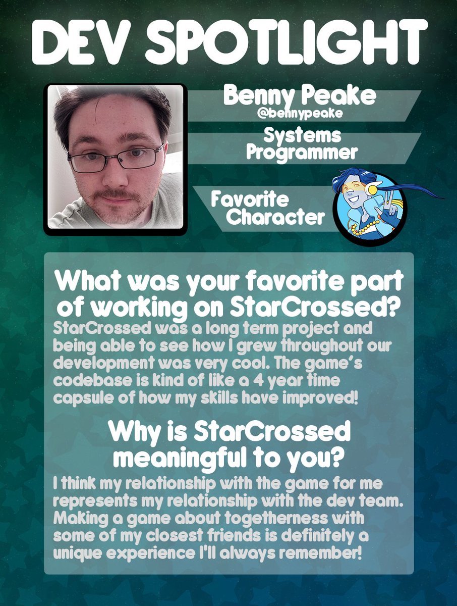 Next we have  @BennyPeake, our systems programmer!Benny programmed the core gameplay mechanics, including enemies and boss fights! He also does our taxes, which makes him a real life superhero. Thank you, Benny!He works at Niantic as an AR Infrastructure Engineer! 