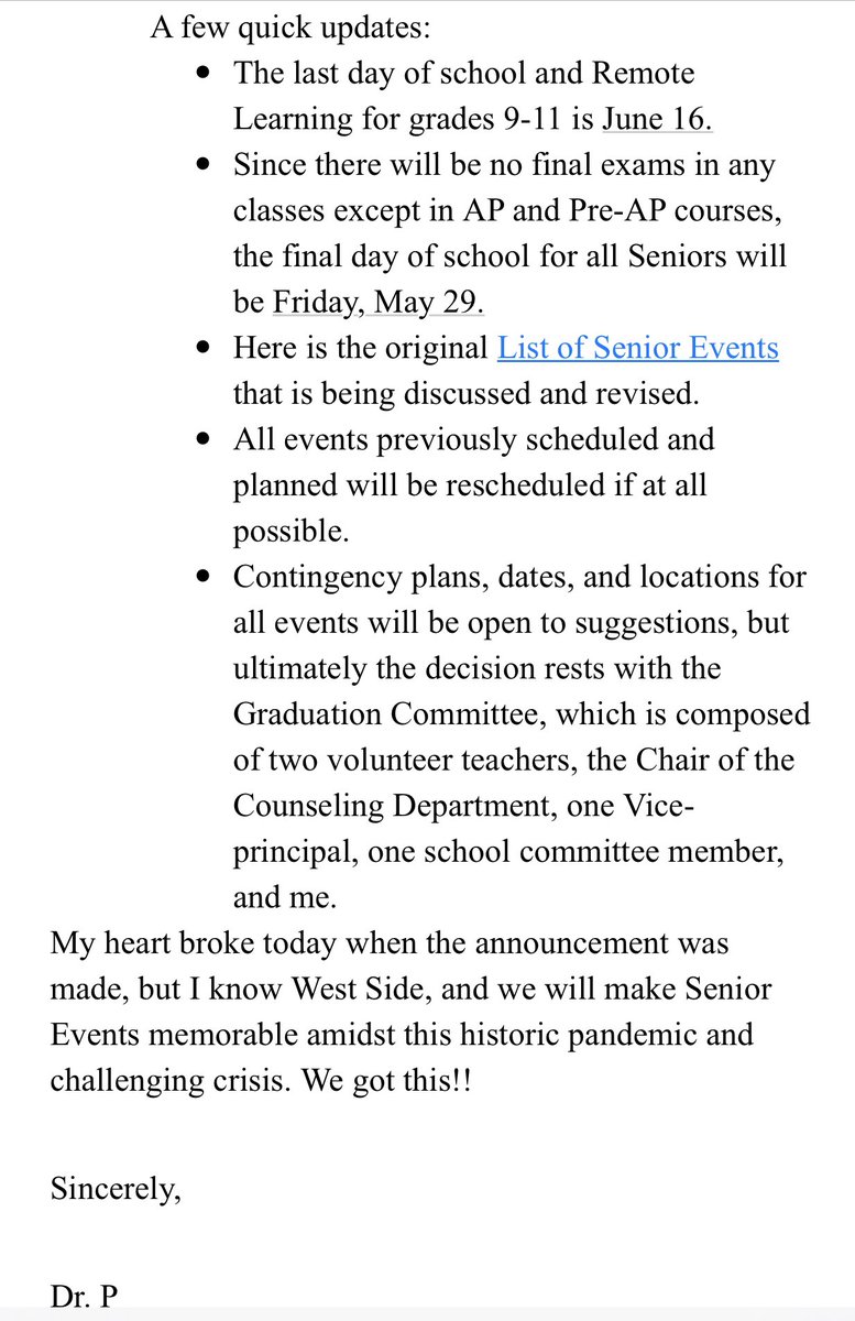 WSPS_WSHS's tweet image. A message from your heartbroken principal to @wshsterriers Class of ‘20. I sent a message to you via email and ask you to share it with your families!