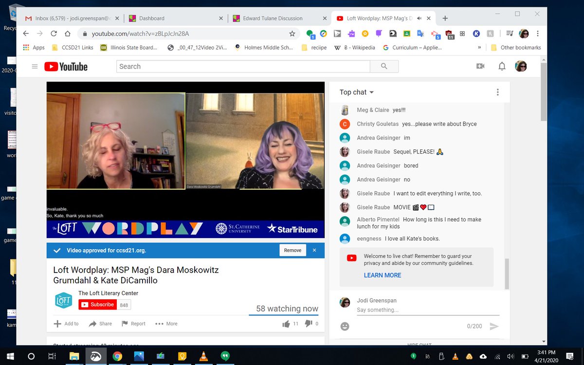 GiseleRaube's tweet photo. Today, Mrs. Raube and Mrs. Gouletas's students watched a livestream with author Kate DiCamillo. She talked about her lovely book we had read: "The Miraculous Journey of Edward Tulane".
Thanks for helping us, @jodigreen21!
#TheLoftLiteraryCenter #KateDiCamillo #EdwardTulane https://t.co/b4Ihd1zZ9G