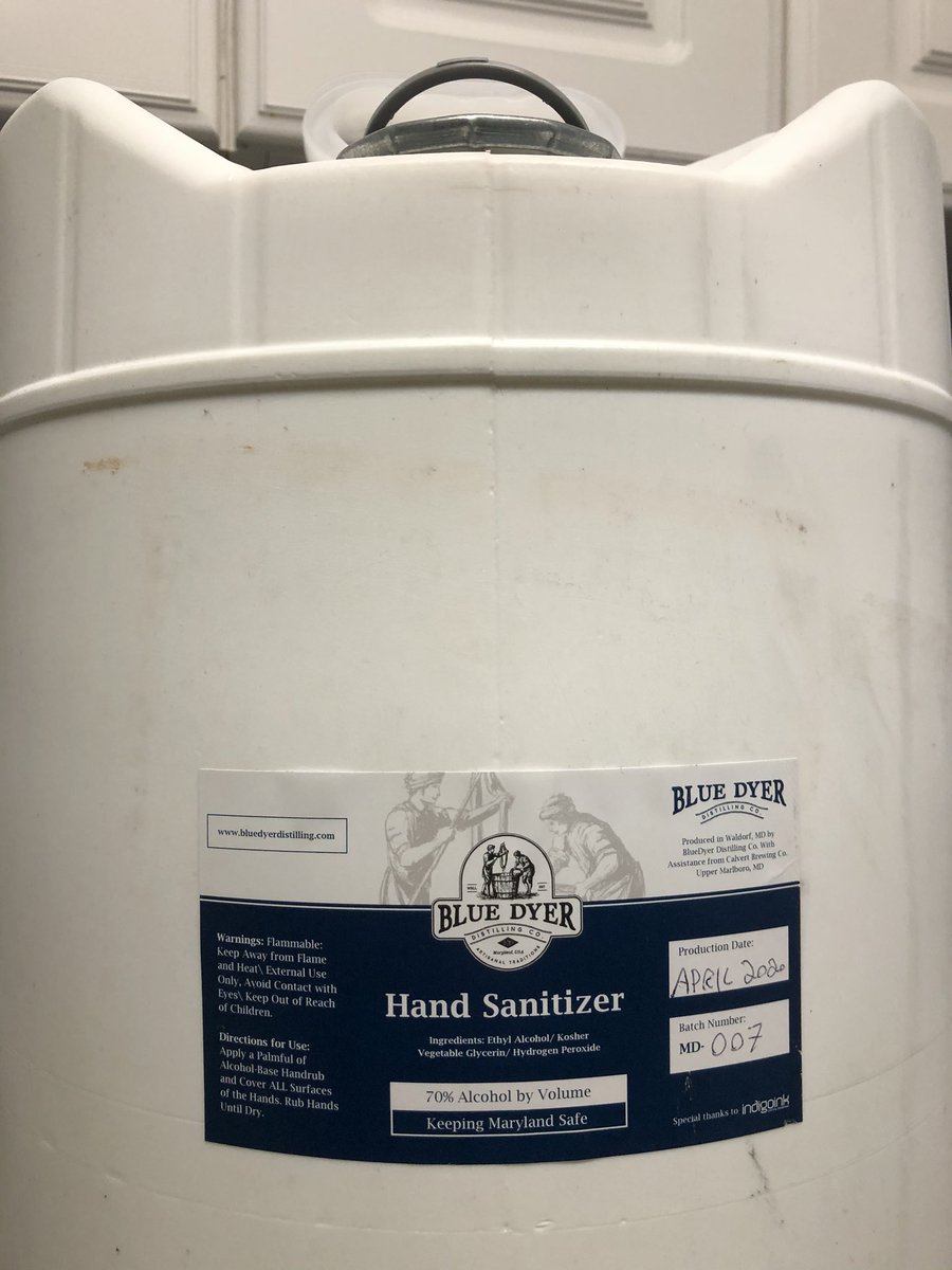 Special thanks to <a href="/BlueDyerSpirits/">BlueDyer Distilling</a> for donating two 5 gallon drums of hand sanitizer to <a href="/DCPoliceUnion/">DC Police Union</a>. Another local distillery jumped into action helping out first responders and the community. #COVID