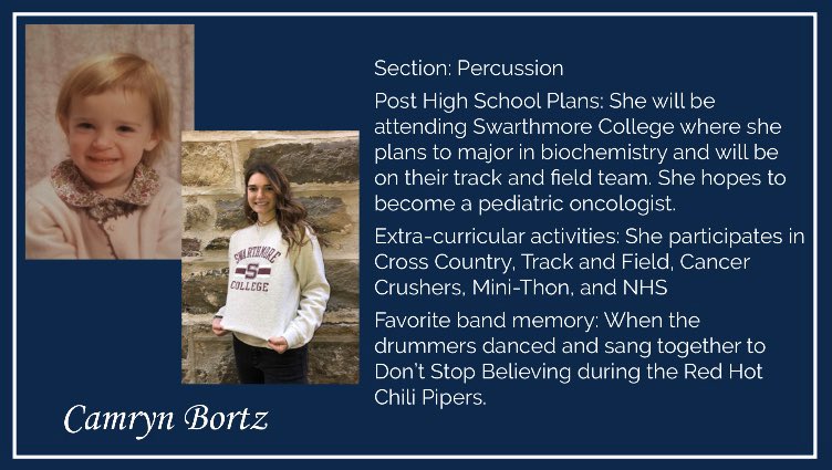 LHSGB's tweet image. Time for the next 4 seniors.  Drew Bobyak, Kaitlin Borda, Camryn Bortz, and Emily Burke are four of the best the LHSGB has to offer!  #SecondToNone