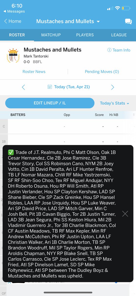 BBFLbaseball's tweet photo. Today, a moment in history occurred. A team for team trade is the biggest trade in BBFL history. https://t.co/r6iIBCLx17