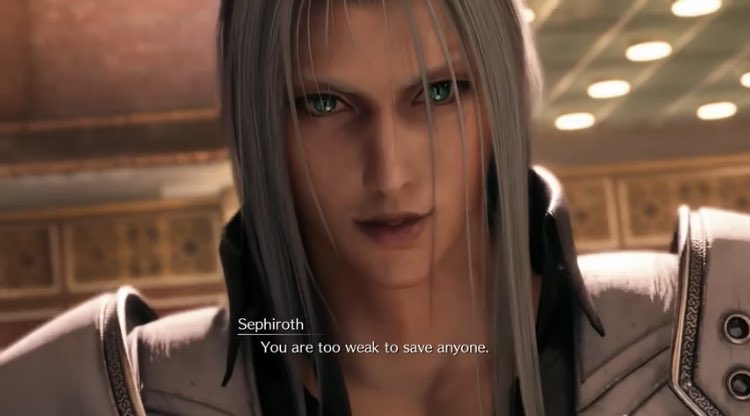 Knowing that, and seeing the direction the story went in, it makes sense. Sephiroth clearly knows things he shouldn’t know yet. He’s seen the future, and from Aerith’s dialogue, it appears she knows shit too.This isn’t their first rodeo.