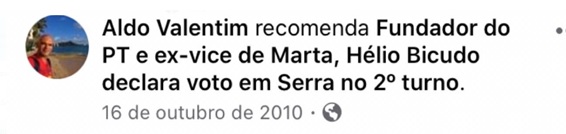 9) Bom, o Sr. Aldo “NOMEADO POR REGINA DE TROIA” é um Esquerdista de longa data: