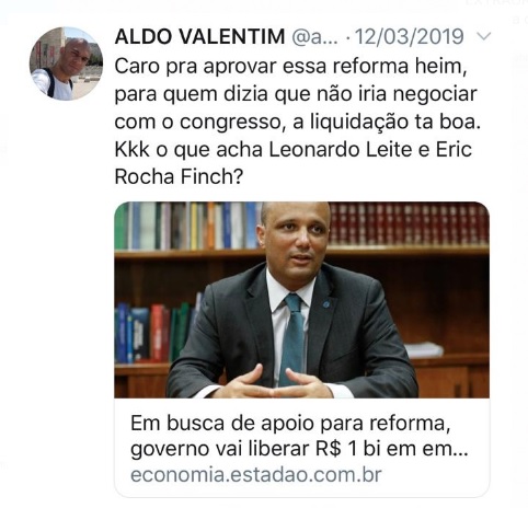 11) O Sr. Aldo “NOMEADO POR REGINA DE TROIA” não é exatamente o que se poderia dizer um defensor da integridade de Caráter do nosso Presidente  @jairbolsonaro...