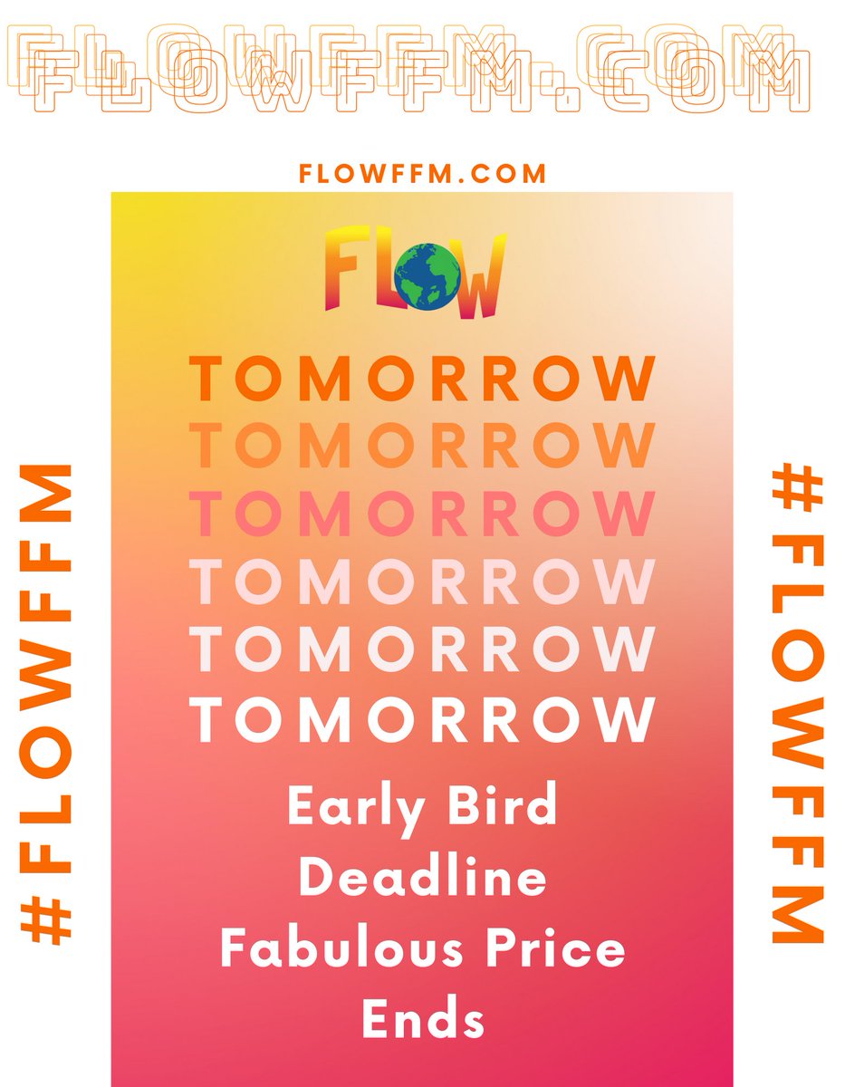 FLOWFilmFest's tweet photo. Tomorrow πππ Our fabulous early bird prices still stand until tomorrow at midnight. Make sure to get your submission in #Directors #Producers and #Filmmakers out there. Much love
#FLOW #FlowFilmFestival #FlowFilmFestivalMarket #FlowFFM #Female #Women #Love #Film #FilmFest https://t.co/R3UVDZcC4l