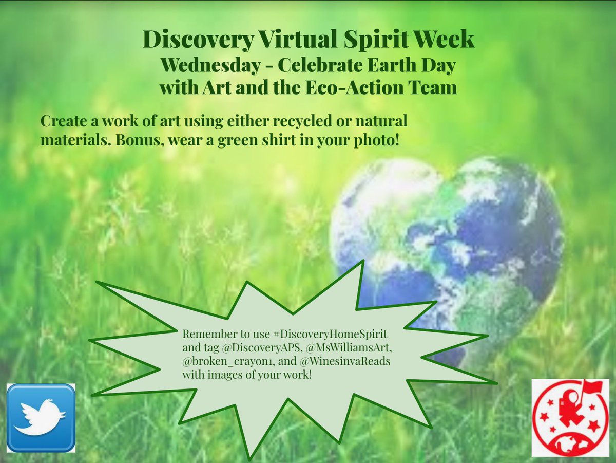 #DiscoveryHomeSpirit on Wednesday. Celebrate Earth Day with Art and the Eco-Action Team!