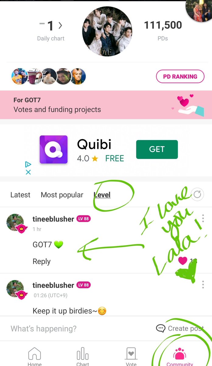 In the community tab we can helpby commenting and liking their posts and by commenting under top posts! Make sure you don't help an opponent in disguise. Check account idols if you aren't sure. @GOT7Official  #GOT7    #갓세븐  #GOT_NOTBYTHEMOON Shout out to  @tinee_blusher 