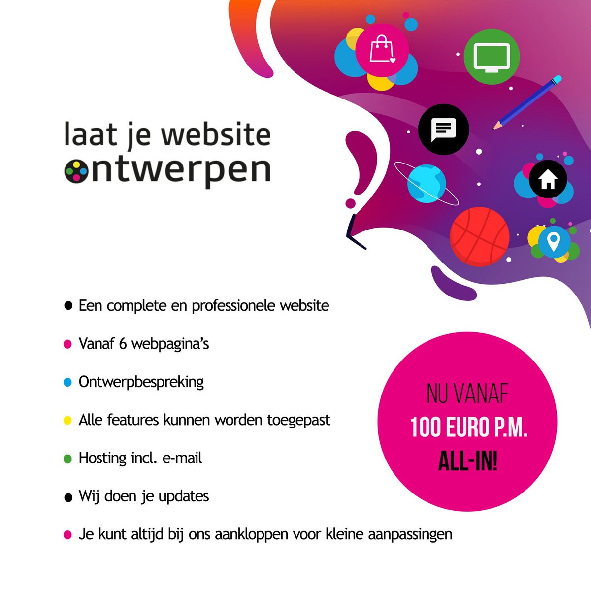 Nu moet je ervoor zorgen dat je er straks weer tegenaan kunt! Het is belangrijk om nu zichtbaar te zijn, zodat je klanten je niet vergeten. We bieden we je nu deze service aan, zodat jij snel een professionele website online hebt staan! laatjewebsiteontwerpen.nl