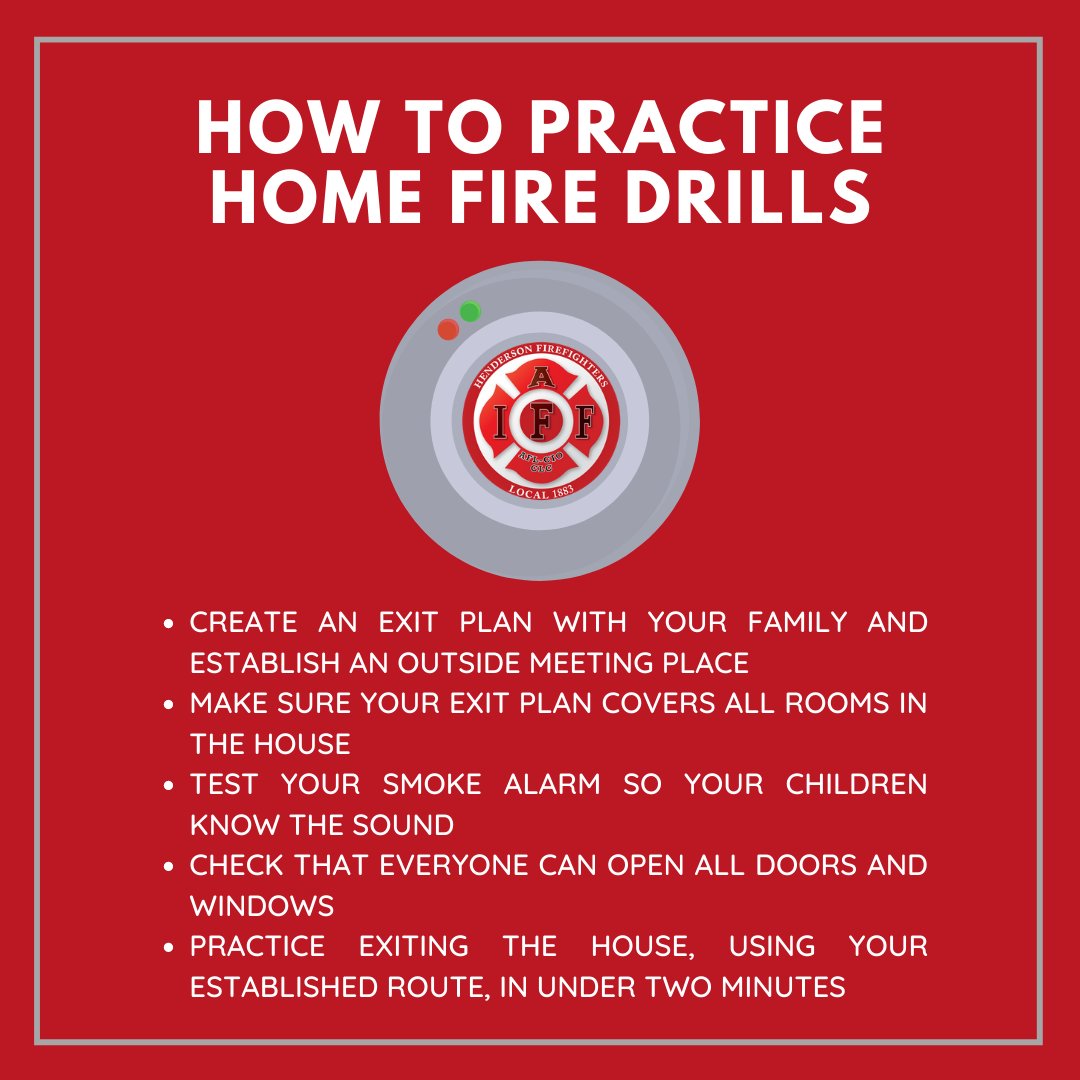 As everyone continues to #StayHomeForNevada, now is a great time to practice a home fire drill with the entire family! Practice the drill often to ensure everyone in the family is prepared in the case of a fire emergency. #HPFF #MyHendersonFire #HomeFireDrill #Nevada #NV #Safety