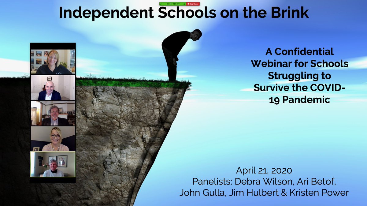 AriBetof's tweet photo. Behind the scene’s view from the final prep before today’s “Independent Schools on the Brink” webinar. Thank you to the 33 cohosting associations and 1,900 participants. @debra_p_wilson @jgulla @kcareypower @jane_group @SAISnews @EnrollmentORG @orgsustain https://t.co/BKcrHwf5cq