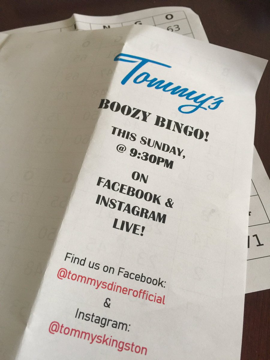 SueBatesQ91's tweet photo. π to @tommyskingston for our takeout tonight! Love the bingo cards included with our order π Tommyβs is also collecting $ & preparing meals to feed our most vulnerable so we were happy to add a donation for their #SharingTheCaring initiative β€οΈ#ygklove #YumGK #supportlocal https://t.co/7Mm7l2RKEE