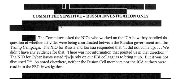 The question of whether there was coordination between the Russian government didn’t come up at the time. "As noted elsewhere, neither the Fusion Cell members nor the !CA authors were read into the FBI's investigation."