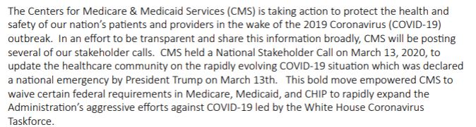 Example 3—March 19—CMS moves on to calling it a “bold move” and says that the administration is taking “aggressive efforts against COVID-19.”
