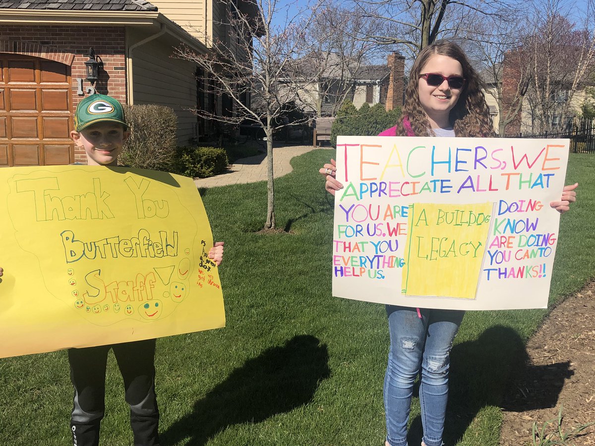 Thank you Butterfield staff @Butterfield_D70 !! The parade today was absolutely amazing. You brought joy to my kids and tears to my eyes. We love you and miss you. Take care and stay safe. #d70shinyapple, #d70bulldogs