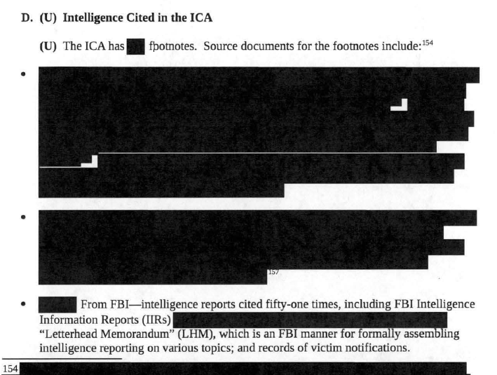 FBI intelligence reports were cited 51 times in the ICA.