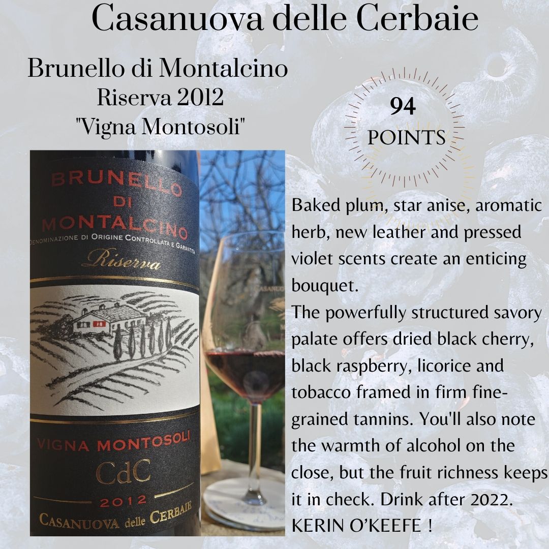 cerbaie's tweet photo. Brunello di Montalcino Riserva is produced only in the very best year from prestigious Montosoli. here's the 2012 review by @KerinOKeefe 
#brunellodimontalcino #casanuovadellecerbaie #Kerinokeefe #winery #rating #Brunello2012 #brunelloriserva #vignamontosoli #wineworld #wine https://t.co/i6cUE7dPlI