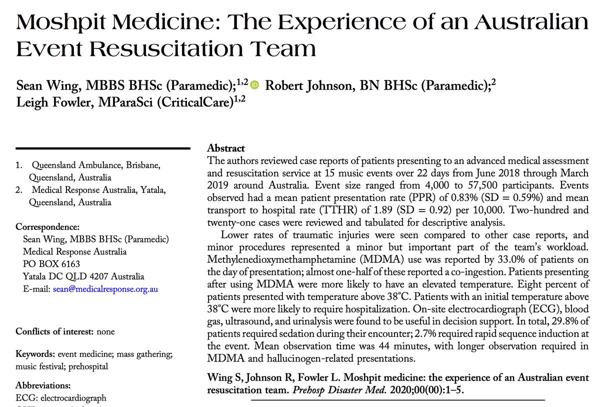 NoobieMatt's tweet image. Remember the good old days when large groups of people people could just get together, listen to some music, do some MDMA, and need sedation/RSI?

Man, I miss those days!

A nice review of mass-gathering medical needs at concert venues.

#FOAMed #FOAMems