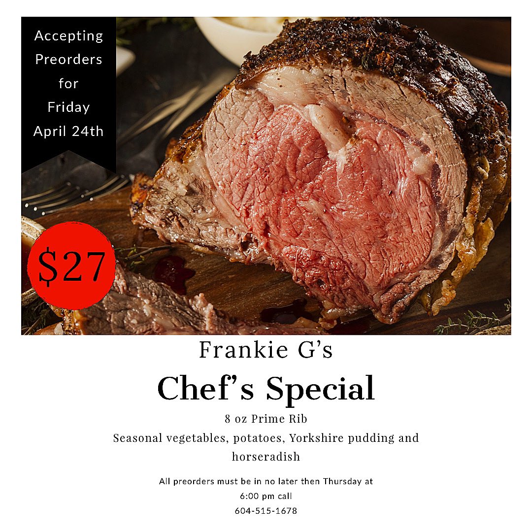 Miss our prime rib? We are doing preorders for this Friday. Give us a call at 604-515-1678 for details