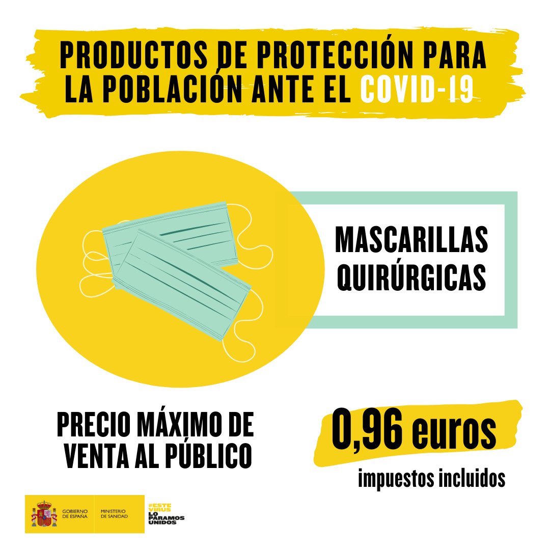 tarsiciballo's tweet photo. @sanidadgob fija precio máximo para la vrnta de #mascarillasquirúrguicas https://t.co/8Tk2iWC0lz