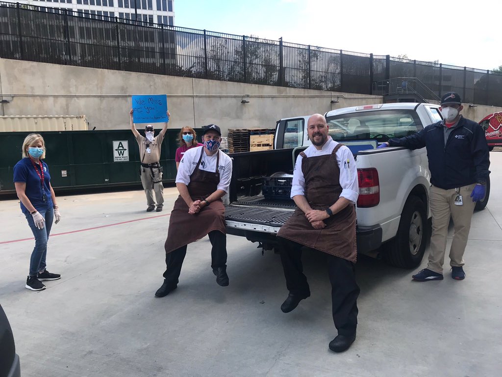 Braves's tweet photo. We can’t bring people to the ballpark, but we can bring the ballpark to the people! 

We’re taking the food purchased for April games &amp; turning it into 25,000 freshly prepared meals for organizations &amp; families across metro Atlanta! #ForTheA https://t.co/290O0XTl53