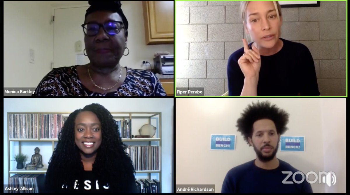 Screenshot of our Turn Up Tuesday broadcast on Facebook live, showing all four participants who dialed in via Zoom.