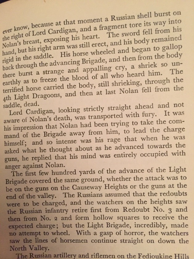 The death of Captain Nolan, from The Reason Why by Cecil Woodham-Smith.