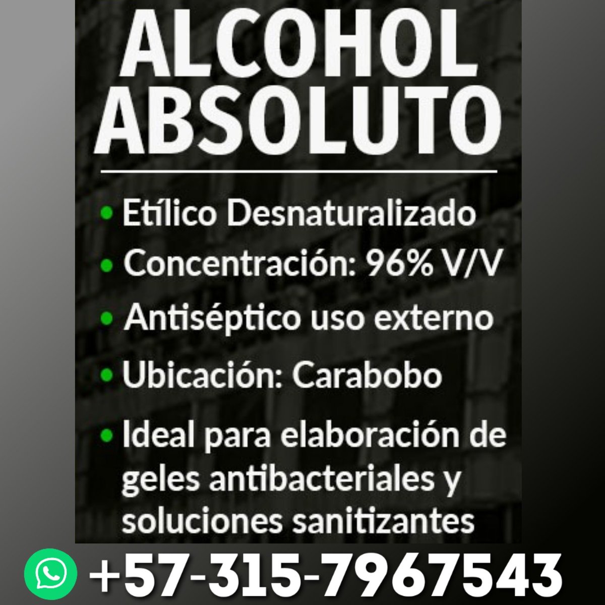 Negociosenvnzla's tweet photo. Alcohol Etilico Neutro. Disponible y directo del productor.
Escríbenos:
Torcatcomercializadora@gmail.com
#alcohol #alcoholetilico #alcoholabsoluto #gelantibacterialpersonalizado #gelantibacterial #gelabasedealcohol
#materiasprimas #productosquimicos #productosquimicos https://t.co/3kRLM0hJUV