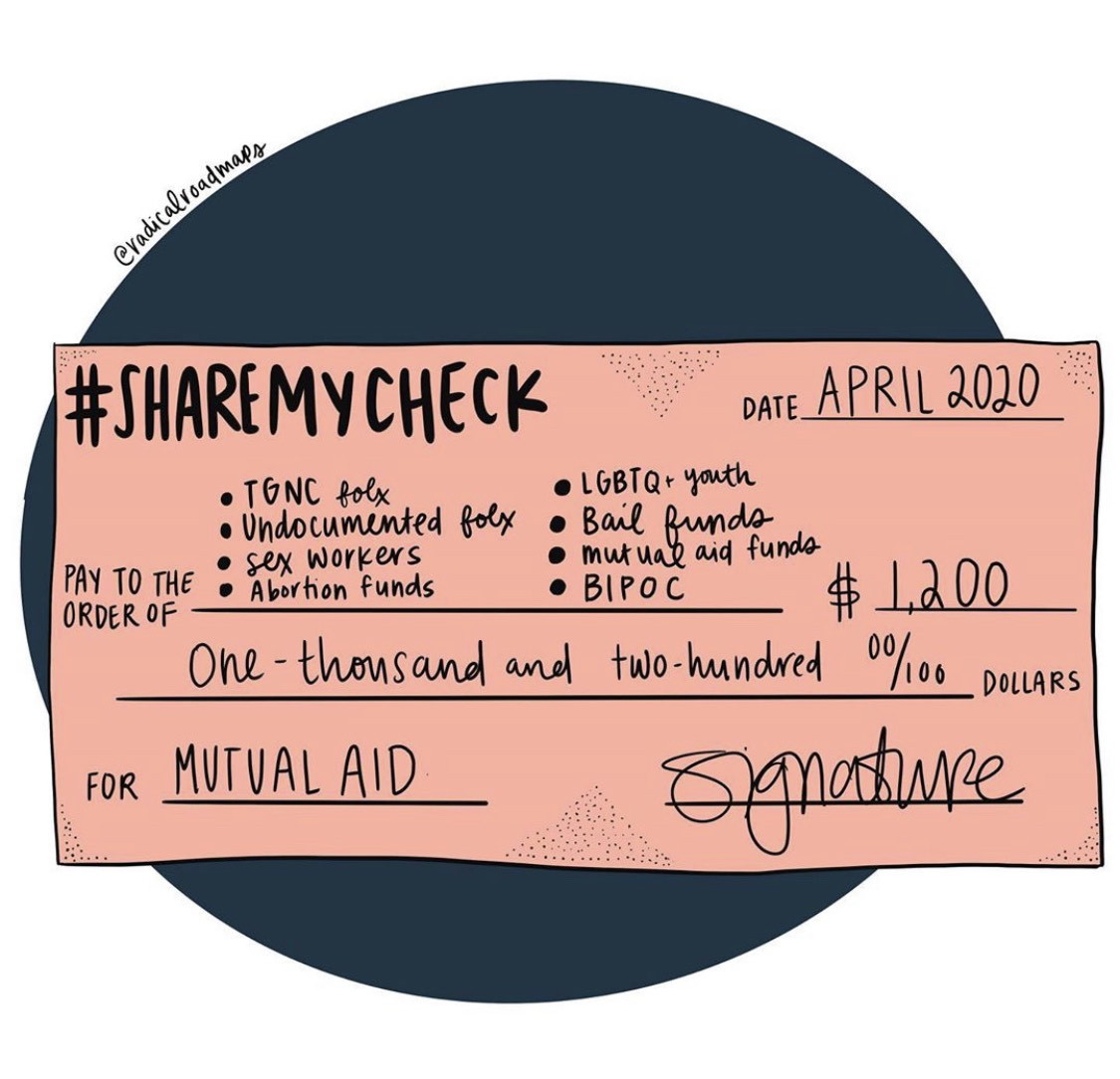 Get a stimulus check? If you’re able to, we encourage you to donate all or a portion to local area nonprofits. We’ve curated a local list of other orgs that are doing great work in  #Maryland. Links are threaded.  #ShareMyCheckArt by: Radical Roadmaps ( https://www.radicalroadmaps.com )