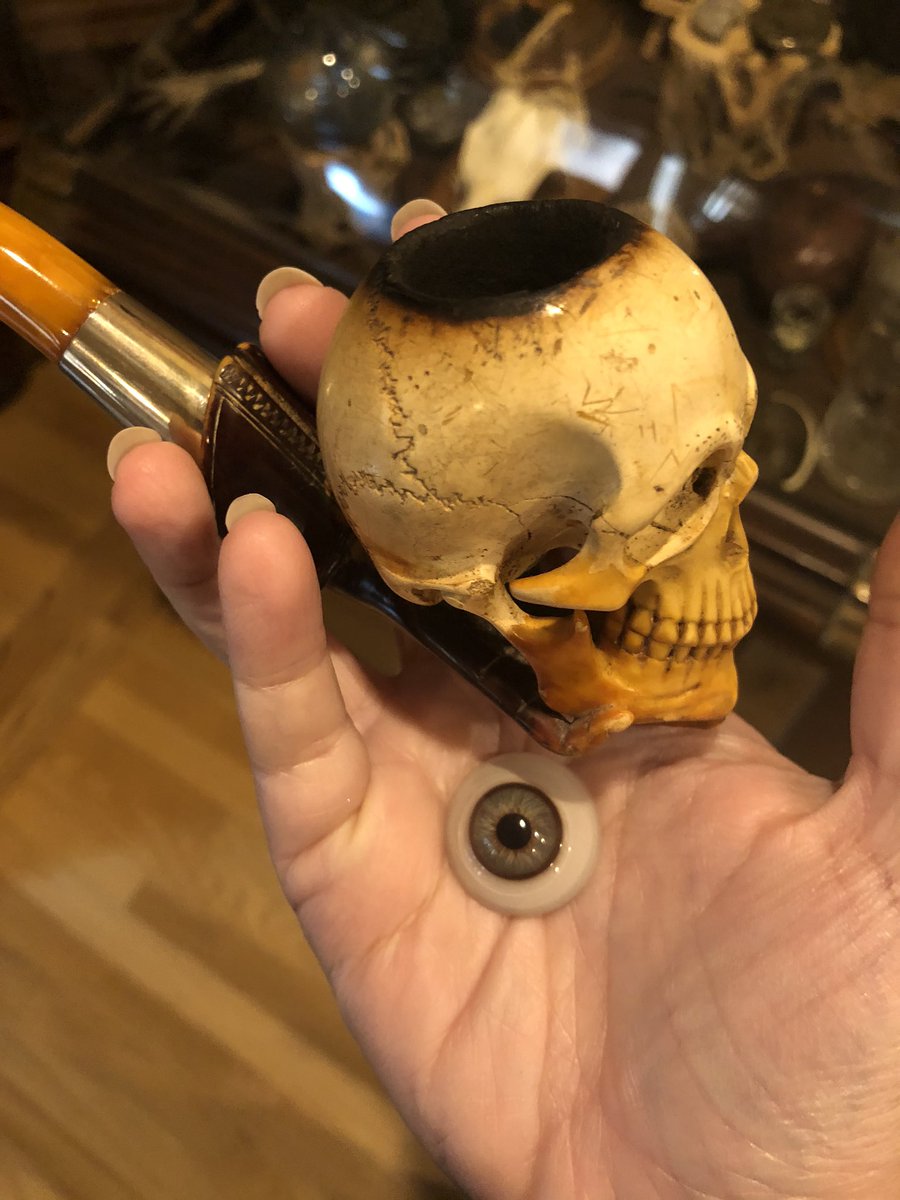 Old pipe which someone said is made of bone but I’m pretty sure isnt. When I turned it over a fake eye fell out of it.