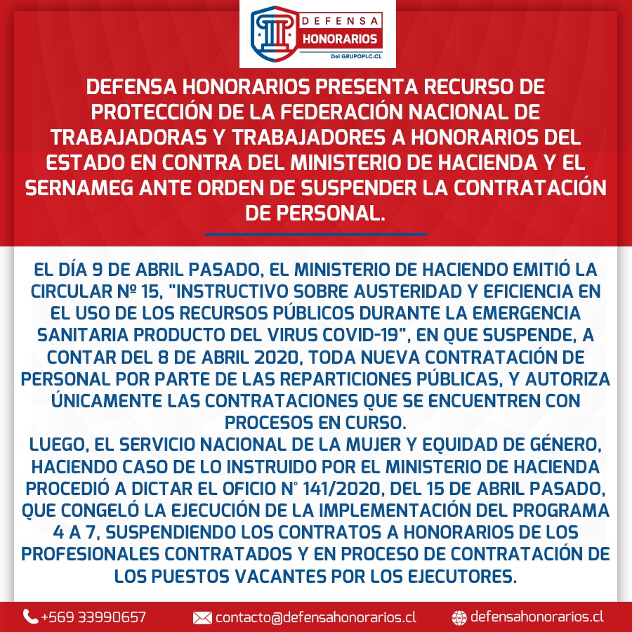 GrupoPLC's tweet photo. Nuestro Estudio Jurídico presentó Recurso de Protección de la Federación Nacional de Trabajadores a Honorarios del Estado ante orden de suspender la contratación de personal por parte de los Ministerios y Servicios Públicos ¡NO MÁS DESPIDOS EN EL ESTADO! https://t.co/qz5dC8SN5h https://t.co/4fDIhSNr9E