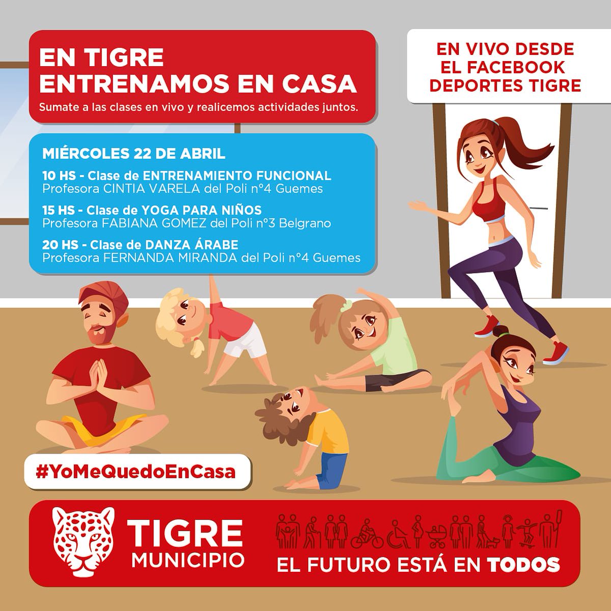 EN TIGRE ENTRENAMOS EN CASA
No te quedes sin tomar las clases en vivo dictadas por los profesores de todos los Polideportivos
Vamos a cuidarnos entre todos quedándonos en casa y continuando con los entrenamientos
#QuedateEnCasa 
#ElFuturoEstáEnTodos 
<a href="/MunicipioTigre/">Municipio de Tigre</a> <a href="/ZamoraJulio/">Julio Zamora</a>