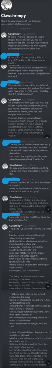 And here is the DM exchange between the minor and c/awshrimpy. **CW for talks about kinks and fetish fanart. Note the part in red where the minor made their age clear and c/awshrimpy's response. C/awshrimpy is at least 26 years old.