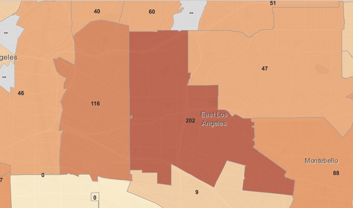 boyleheightsbt's tweet photo. There are now over 100 confirmed cases of #coronavirus in #BoyleHeights and over 200 cases in #EastLosAngeles. @lapublichealth said many of the new cases reported on Tuesday were backlogged. Check out our daily update here: https://t.co/Z9IeZ193nY https://t.co/G5kTD2iTJF