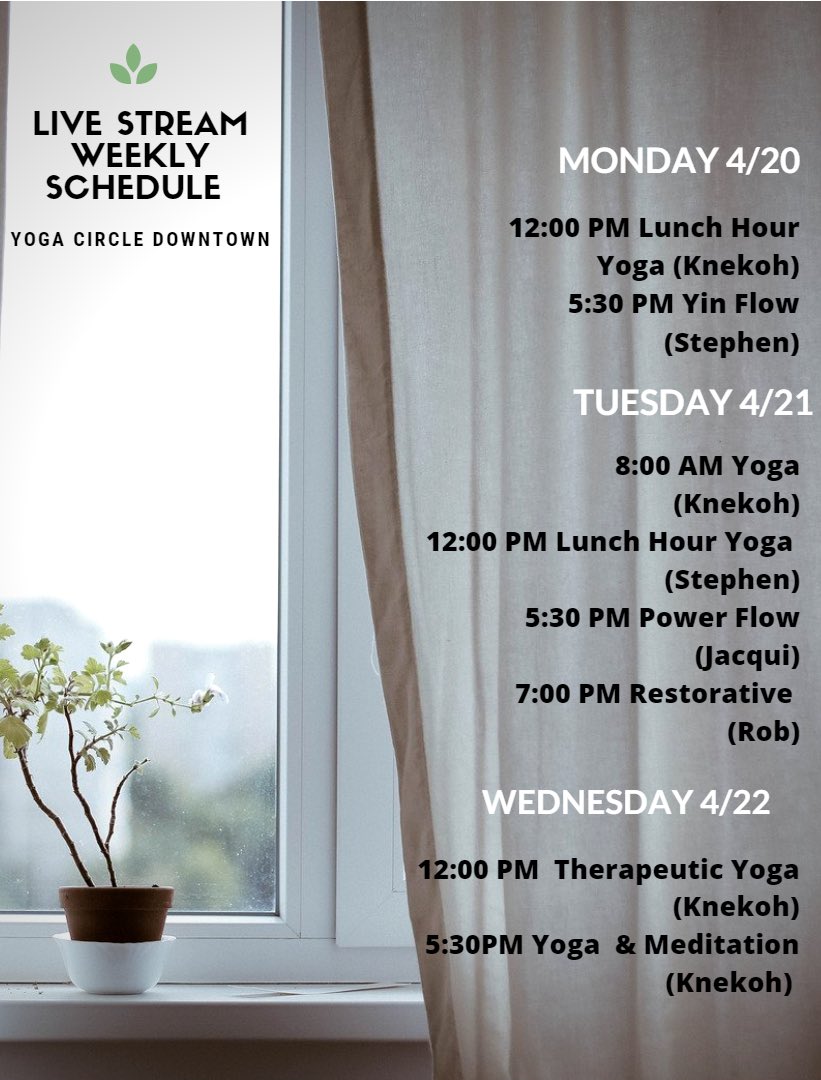 “What matters most is how well you walk through the fire.” - Charles Bukowski
.
Please note the following changes to our stream:
Knekoh and Rob: Zoom and Facebook Live. 
Jacqui &amp; Stephen: Zoom only.
.
Email admin@yogacircledowntown.com for Zoom access!
