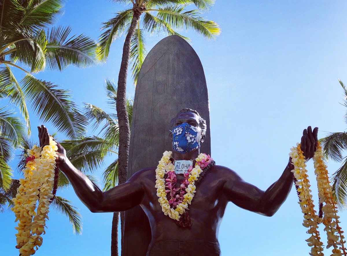 Aloha’
The <a href="/dukestatue/">Duke Kahanamoku</a> reads “Mask Up” when #EarthDay2020 is right around the corner! How will you contribute to the planet while #StayingAtHome ?#oahu #hawaiicovid19 #sdg14