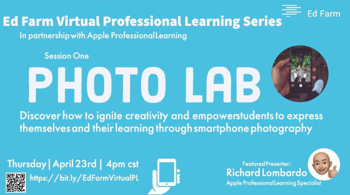 _EdFarm's tweet photo. Hey, @bhmcityschools Teacher Fellows! We hope you can join us for our Virtual Professional Learning Series ft. @AppleEDU professional learning specialists! 4 sessions focused on ways to ignite creativity & expression of learning with any smartphone! π²π§πΎβπ» #EdFarmBHM https://t.co/U9HWKmUF2X