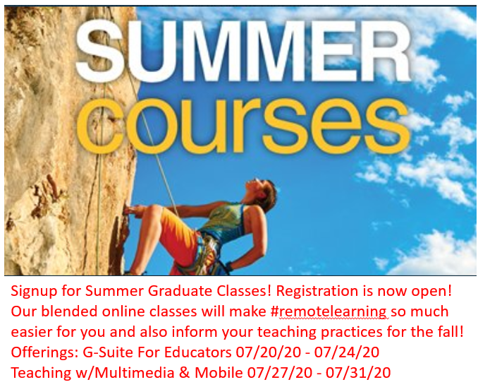 mmarotta's tweet photo. .@FitchburgStGCE Summer Graduate classes!  Ask our former #gafefsu #mulimediafsu students. Our classes will prepare you for #RemoteLearning #blendedlearning and creative ways to support students when using technology in any setting! @cshei Course registration is now now open! https://t.co/6oFa2hvVvc
