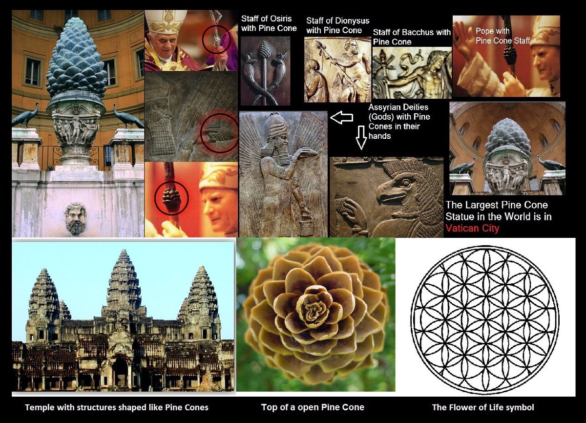 The pineal gland is named pineal because it is shaped like a pine cone. Now notice the pine cone symbolisms in ancient cultures.