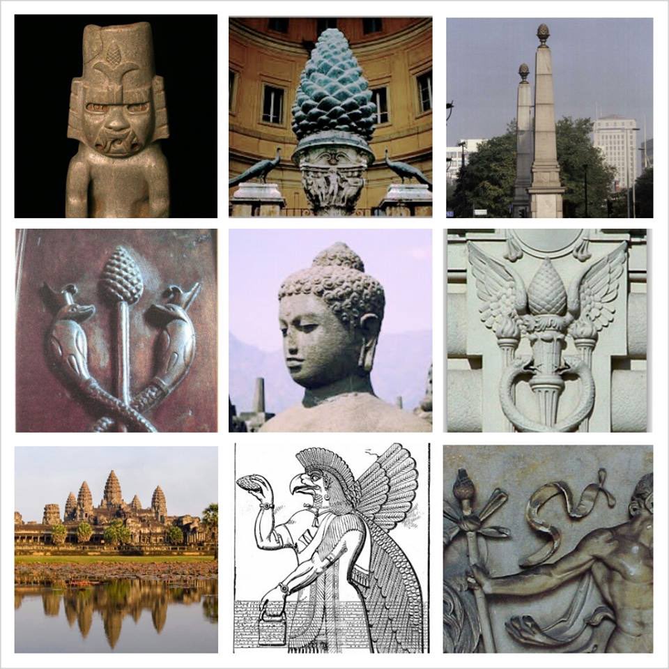 The pineal gland is named pineal because it is shaped like a pine cone. Now notice the pine cone symbolisms in ancient cultures.